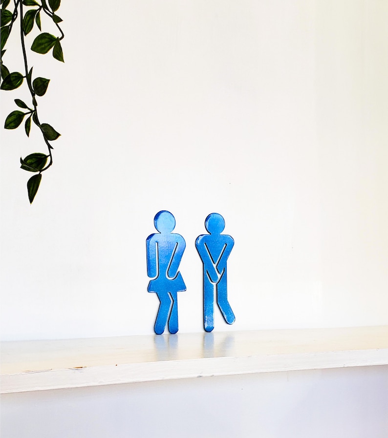 Bathroom Figures for Restroom Sign Set of Two Gotta Go Funny Sign Metal Door Decor image 4