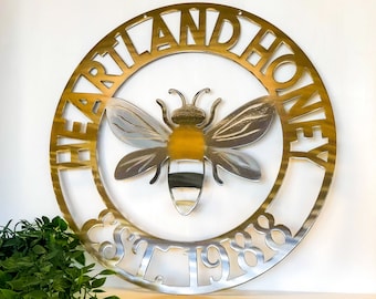Personalized Bee Sign Metal Wall Art | Bee Keeper Decor | Apiary Sign | Honey Business Sign | Made in USA