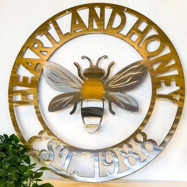 Décoration murale en métal personnalisée | Décoration apiculteur | Signe de rucher | Enseigne commerciale de miel | Fabriqué aux États-Unis