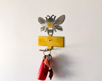 Bee Key Holder Metal Wall Art with 1 Hook, Mounting Hardware Included | Towel Rack | Bumble Bee Decor | Functional Home Decor | Made in USA