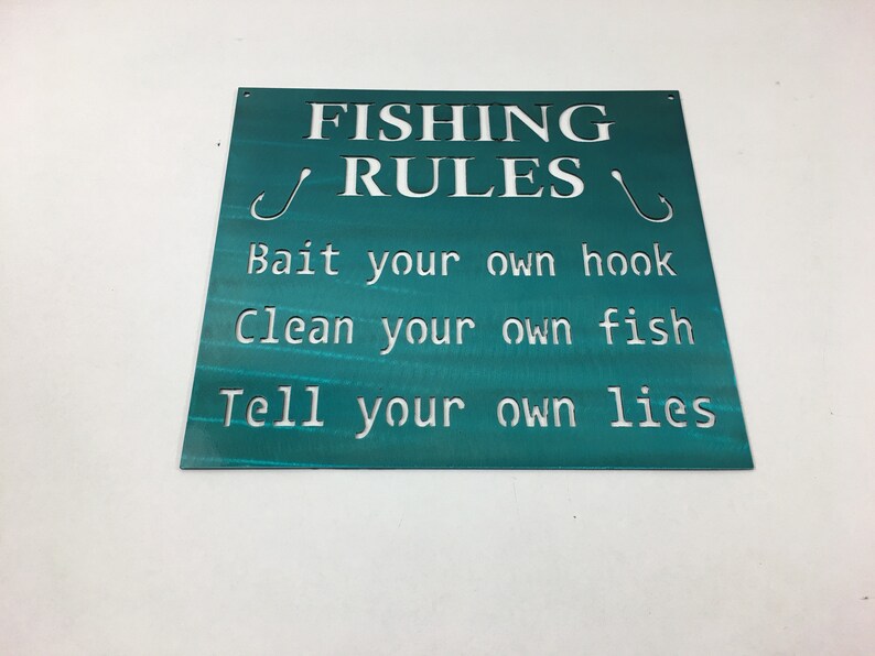 Funny Metal Fishing Rules Metal Wall Art Sign Lots of Powder Etsy
