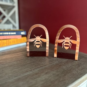 Personalized Metal Bookends - Set of Two | Custom Book Ends | Boho Arch | Bee Home Decor | Made in USA