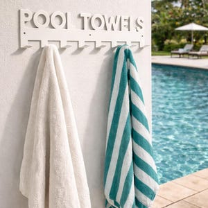 Pool Towels Rack Hanger with Hooks, Powder Coated with Matching Screws | Pool House Decor | Housewarming Gift | Towel Rack | Outdoor Decor imagem 5