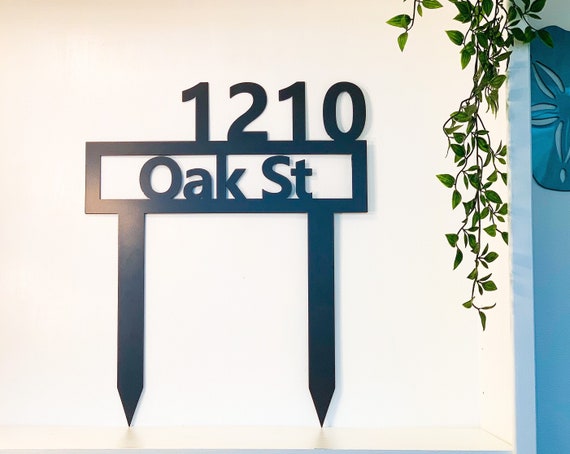 Modern Metal Address Yard Stake with Street Name and Powder Coat, Any Color