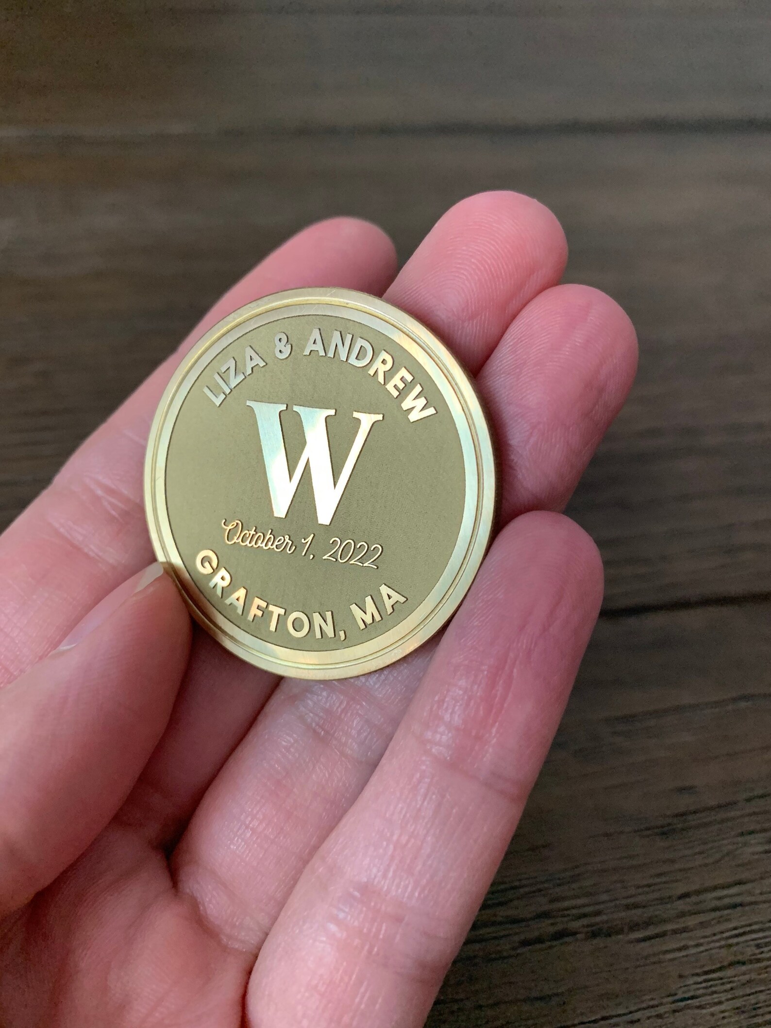 Engraved Brass Wedding Coin Personalized Anniversary Gift Etsy