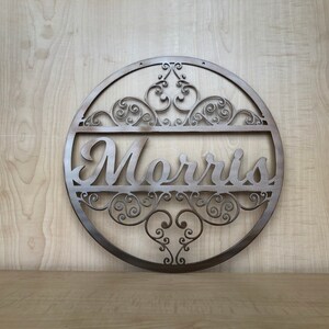 Personalized Last Name Monogram Circle Metal Wall Art With Scroll ...