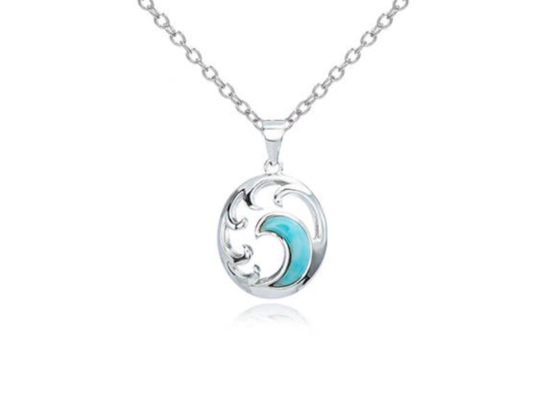 Rhodium plated Sterling Silver Wave w/Laramir pendant. image 1