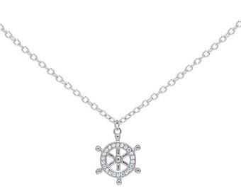 Sterling Silver Ship Wheel Pendant with Chain