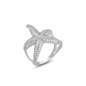 Rhodium plated Sterling Silver Starfish Ring