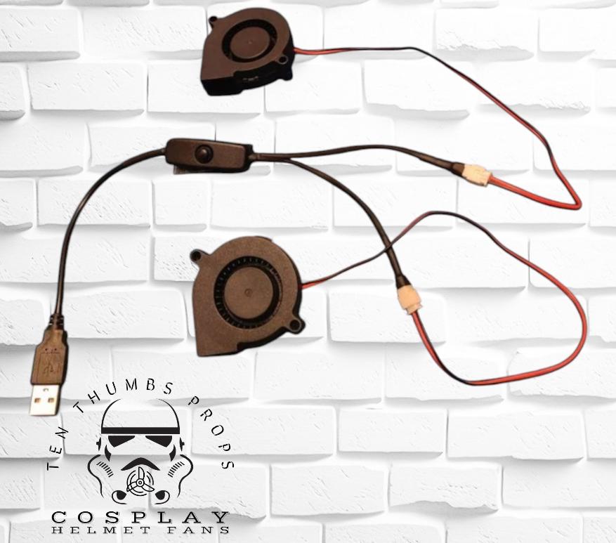 Dual fan usb powered helmet fan kit for cosplay. Plug and play ready to install.