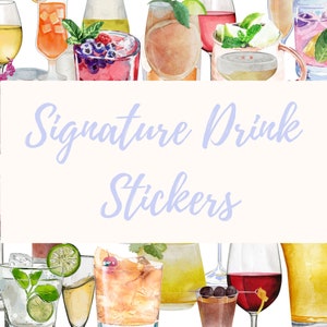 Custom Cocktail Sticker, Signature Drink Sticker, Wedding Bar Sign Sticker, Watercolor Cocktail Sticker, Personalized Cocktail Sticker, Bar