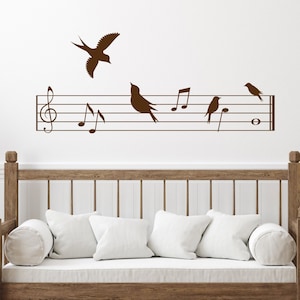 Music Notes Decal, Birds on a Wire Wall Art, Treble Clef Artwork, Music Teacher Gift, Musical Decorations, Boho Cottagecore Decor