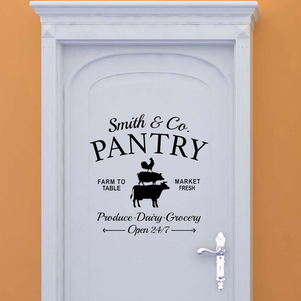 Personalized Pantry Door Sign, Custom Rooster Wall Decal, Pig Art, Cow Kitchen Decoration, Housewarming Gift, Birthday Designs, Home Decor
