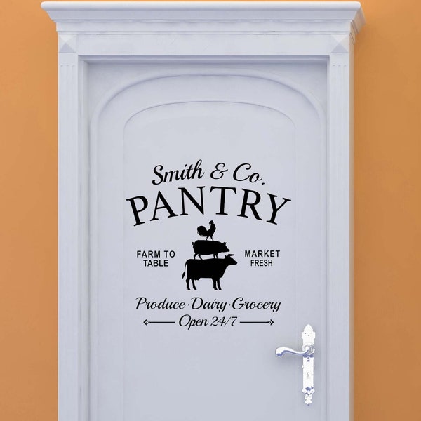 Gepersonaliseerde Pantry Deur Teken, Aangepaste Haan Muur Sticker, Pig Art, Koe Keuken Decoratie, Housewarming Gift, Verjaardag Ontwerpen, Home Decor