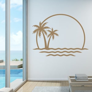 Ocean Waves, Palm Trees Wall Art, Sunset Wall Decal, Beach Themed Decor, Coastal Scene, Sunrise Sunset Repeat, Palm Trees Sunset