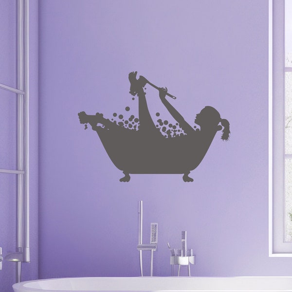 Bathroom Wall Decal, Bathtub Art, Silhouette Decor, Bubble Bath, Restroom, Girl Decorations, Female Silhouette, Spa Day Artwork, Home Design