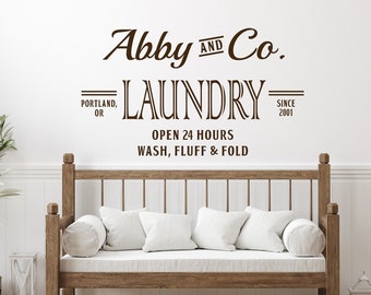 Laundry Room Decor, Custom Name Sign, Mudroom Decal, Farmhouse Laundry Artwork, Cottagecore Art, Established Sign, City, State