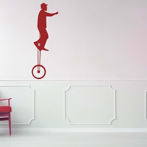 Unicycle Art, Giraffe Unicycle Wall Decal, Tall Unicyclist Silhouette Sticker for Circus Themed Decor, Unicyclist Artwork, Monocycle Decal