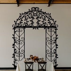 Garden Arch Trellis Decal, Wedding Backdrop, Gazebo Decoration, Wrought Iron Arbor Decal, Photo Booth Wall Decor, Vines and Leaves Wall Art