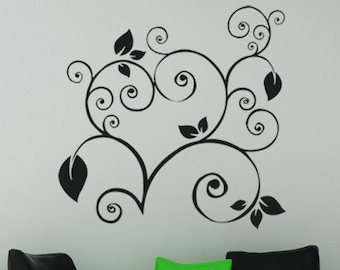 Vinyl Home Abstract Art Decorative Leaf Decor Office Bedroom Decor Wall Swirl Flourish Decal Leaves Verical Sticker Horizontal