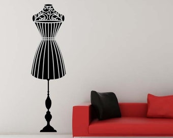 Dress Form Wall Decal, Sewing Room Art, Seamstress Gift, Vintage Mannequin Sticker, Fashion Designer Decor, Boutique Artwork