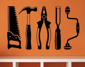 Tool Wall Decal, Hammer Design, Wrench Artwork, Saw Art, Birthday Party Decorations, Handy Man, Toolbox Vinyl Sticker, Box Gifts, Chisel