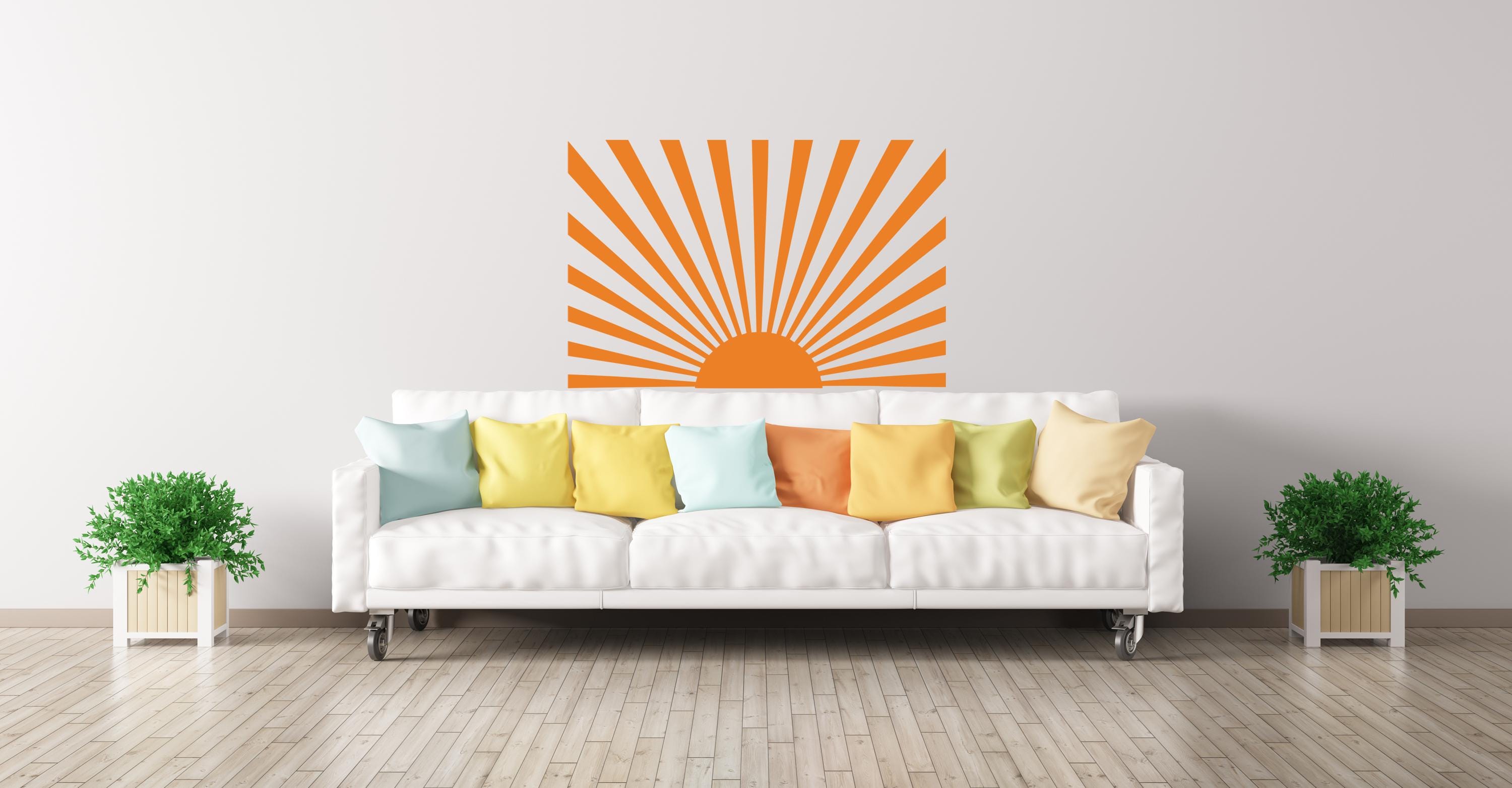 Half Sun Wall Decal, Boho Sun Rays, Sunburst Decor, Sunshine Sticker