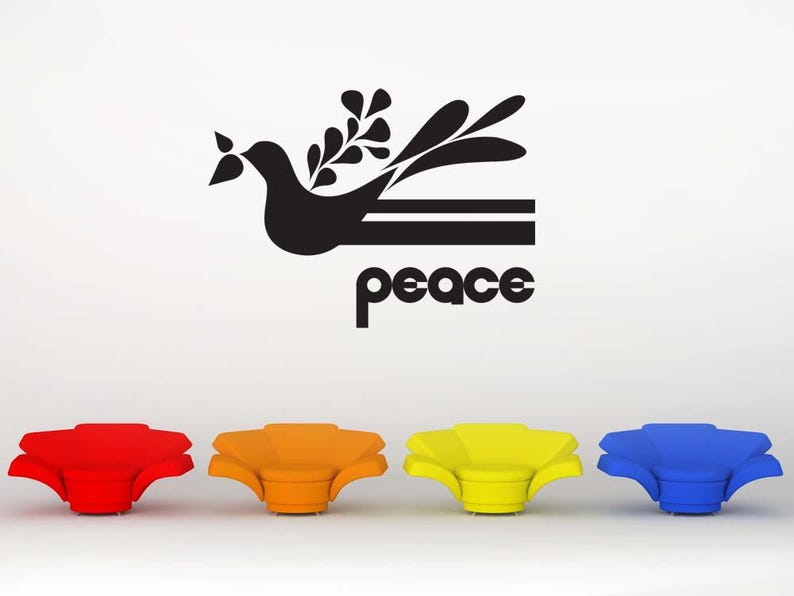 Peace Sign Wall Decal, Olive Branch Decor, Hippie Design, Dove of Peace ...
