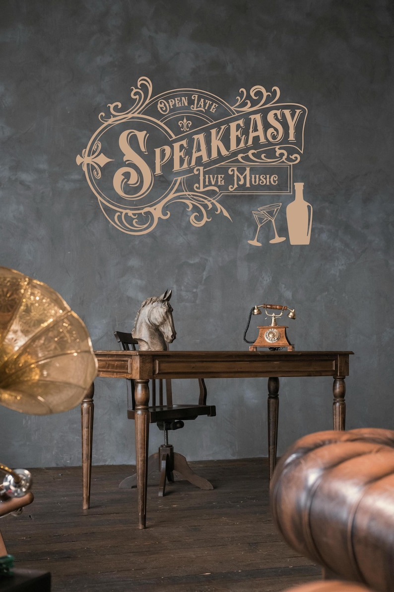 Speakeasy Wall Decal, Vintage Bar Decor, Cocktail Lounge Sign ...