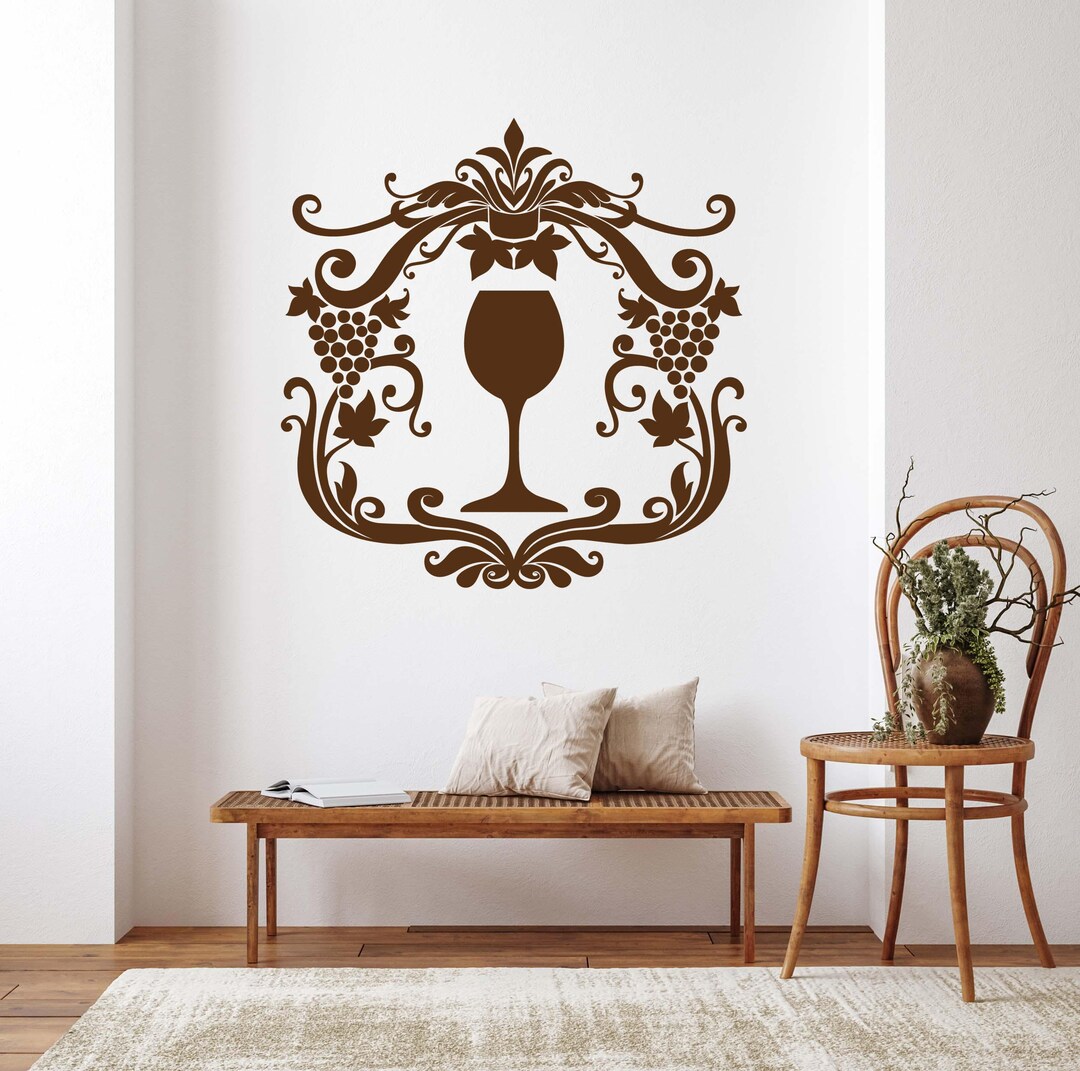 Wine Kitchen Wall Decal, Grape Vine Bar Decor, Vineyard Wall Art, Wine ...