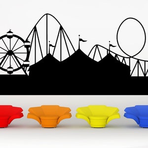 Carnival Wall Art, Amusement Park Skyline, Circus Decal, Ferris Wheel Decor, Tent, Roller Coaster Decor, Boardwalk, Vacation Wall Decal