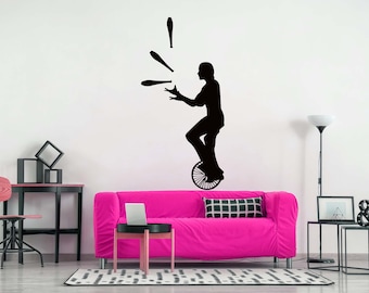 Circus Wall Decal, Unicycle Juggler Decorations, Carnival Themed Decor, Trapeze Unicyclist Art