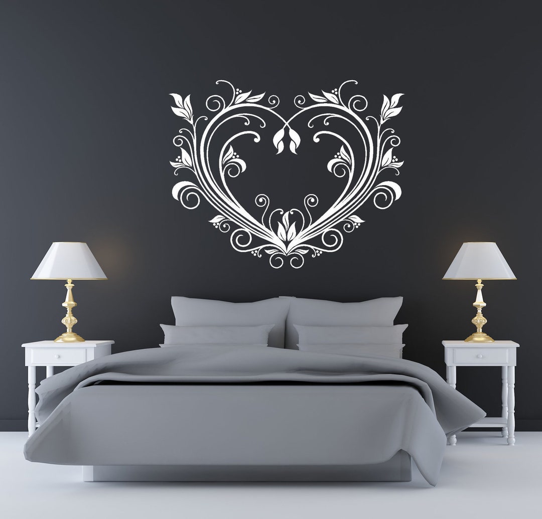 Heart Decal Hearts Wall Decor Romantic Leaves Swirl Home - Etsy