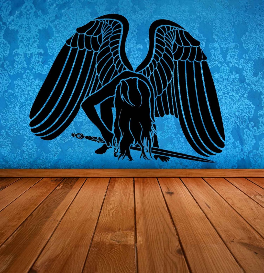 Angel Wings Wing Wall Art Wingspan Art Sword Decal Etsy