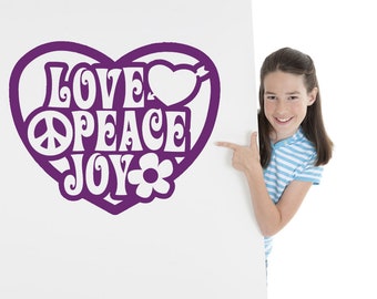 Peace Sign Decor, Heart Wall Decal, Love Design, Flower Power, Hippie Door Sign, Vinyl Joy Sticker, Party Gift, Home Art, Wall Decor