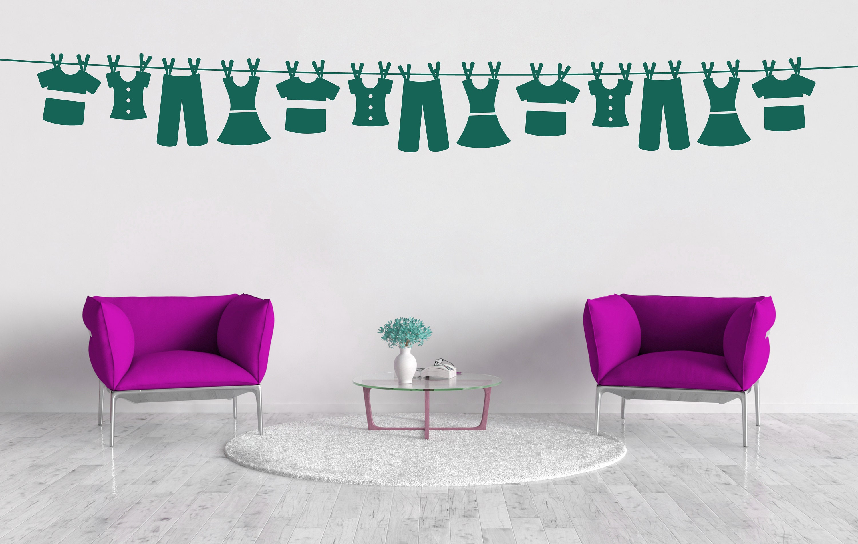 Laundry Room Wall Decal, Clothesline Decor, Hanging Clothes Vinyl ...