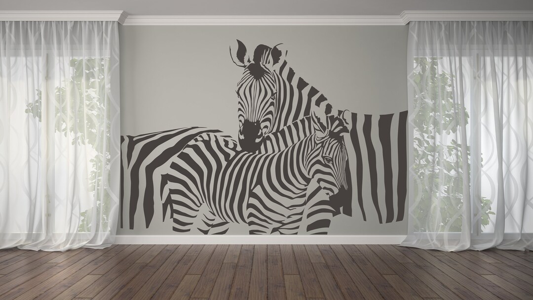 Zebra Wall Decal, Safari Animal Decor, African Mural, Jungle Theme Wall ...