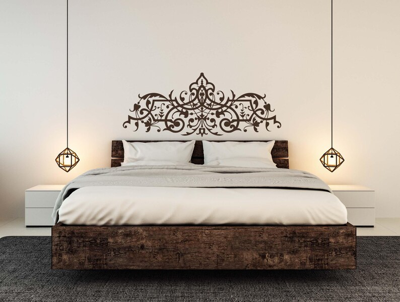 Ornate wall decal designed with flowing arabesque curves and decorative scrolls that evoke baroque artistry, classical beauty, and vintage inspired sophistication.