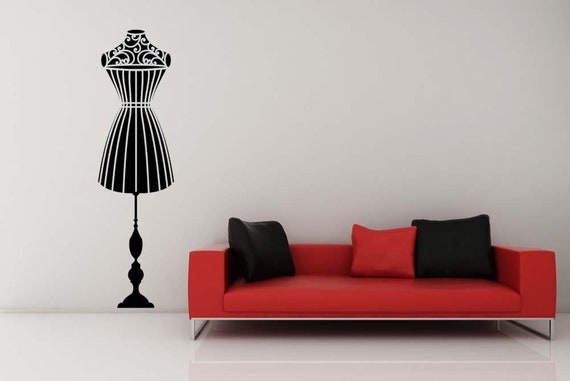Dress Form Wall Decal, Sewing Room Art, Seamstress Gift, Vintage Mannequin Sticker, Fashion Designer Decor, Boutique Artwork