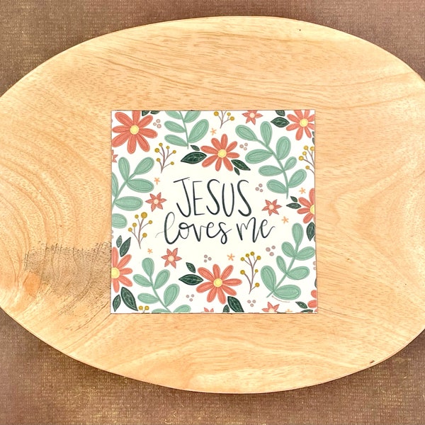 Jesus Loves Me, MAGNET, Hand Lettered Christian Magnet for Refrigerator and Car, Christian Gifts, Religious Gifts, Floral Magnet