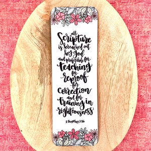 2 Timothy 3:16, Christian Bookmark, All Scripture Is God Breathed, Hand Lettered Bible Verse Cardstock Bookmark, Scripture Bookmark