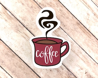 Coffee, WATERPROOF Sticker, Hand Lettered Sticker, Coffee Mug Sticker, Water Bottle Sticker, Laptop Sticker, Sticker for Coffee Drinkers