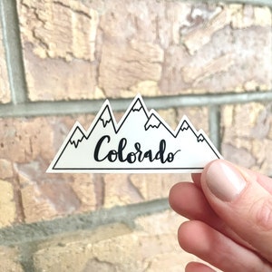 Colorado WATERPROOF Sticker, Mountains, Hand Lettered Sticker, Water Bottle Sticker, Laptop Sticker