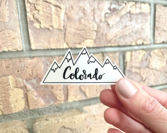 Colorado WATERPROOF Sticker, Mountains, Hand Lettered Sticker, Water Bottle Sticker, Laptop Sticker