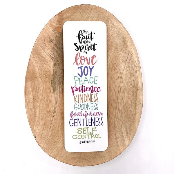 Fruit of the Spirit Bookmark, Galatians 5:22-23 Christian Bookmark, Hand Lettered Bible Verse Cardstock Bookmark, Scripture Bookmark