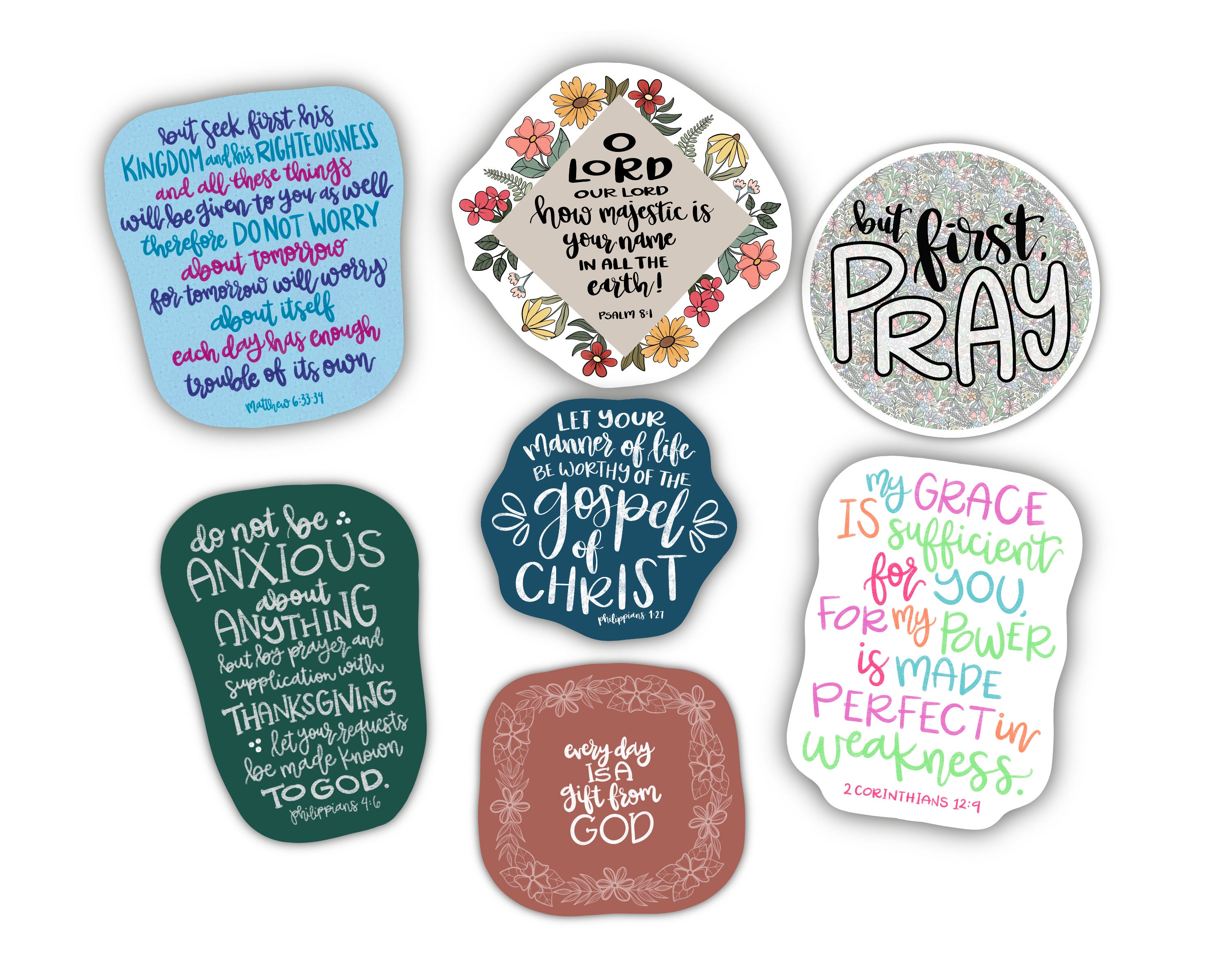 Bible Sticker Pack 8, Hand Lettered Christian Sticker Bundle, Matte or ...