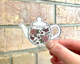 Floral Teapot, WATERPROOF Sticker, Floral-Inspired Sticker, Water Bottle/Laptop Sticker, Gift for Tea Drinkers