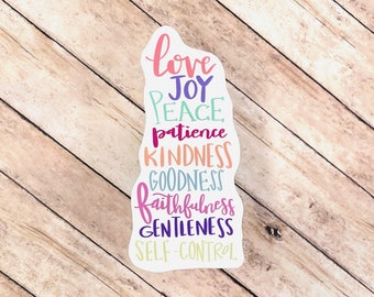 Fruit of the Spirit, WATERPROOF Sticker, Hand Lettered Bible Verse Sticker for Water Bottle & Laptop Sticker, Christian Gifts, Galatians 5
