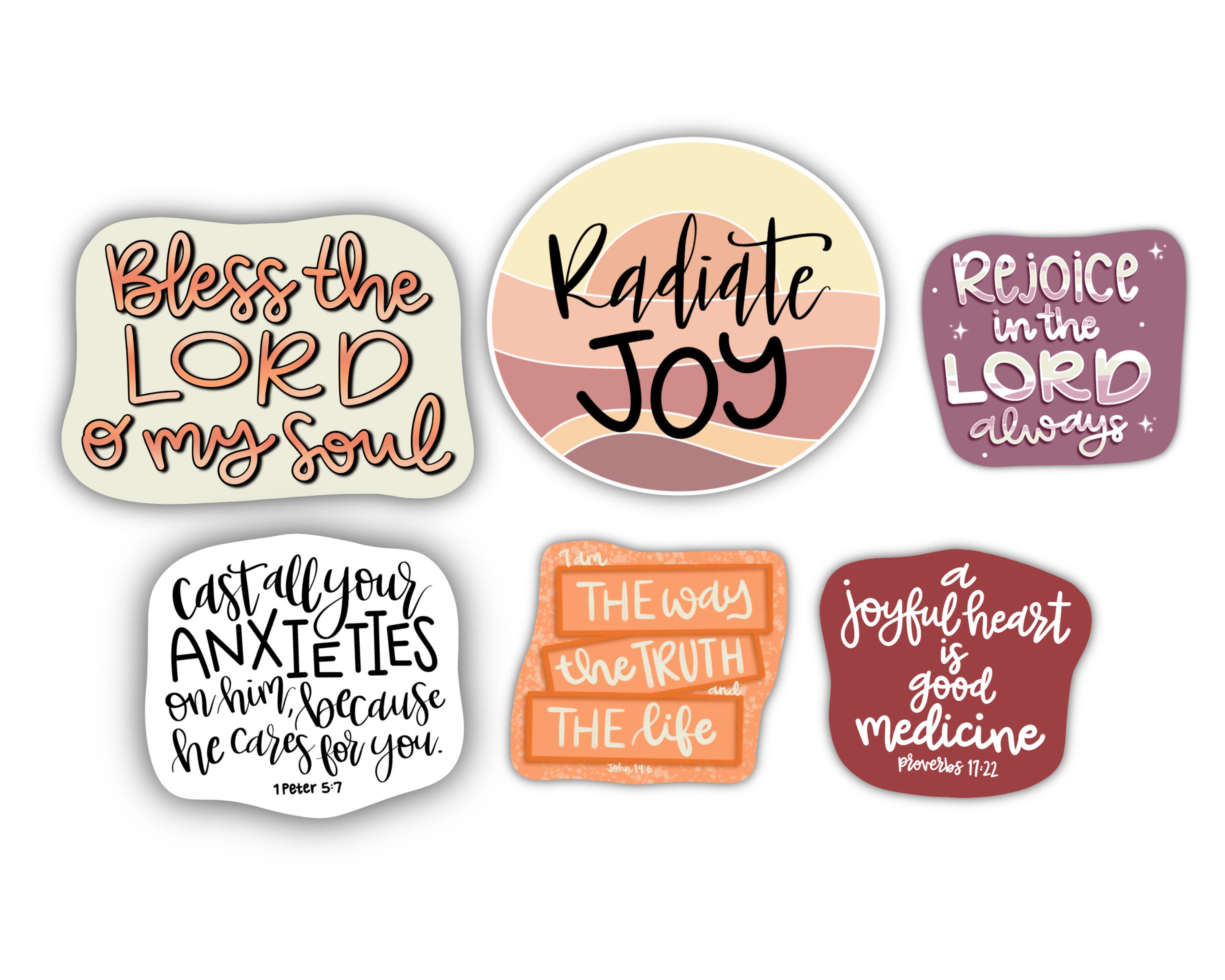 Bible Sticker Pack 6, Hand Lettered Christian Sticker Bundle, Matte or ...