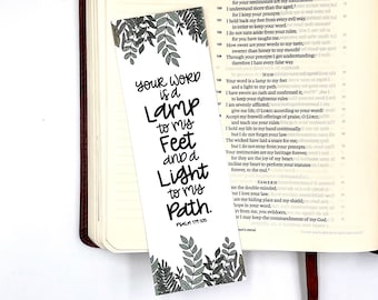 Psalm 119:105 Christian Bookmark, Hand Lettered Bible Verse Cardstock Bookmark, Scripture Bookmark, Religious Gift